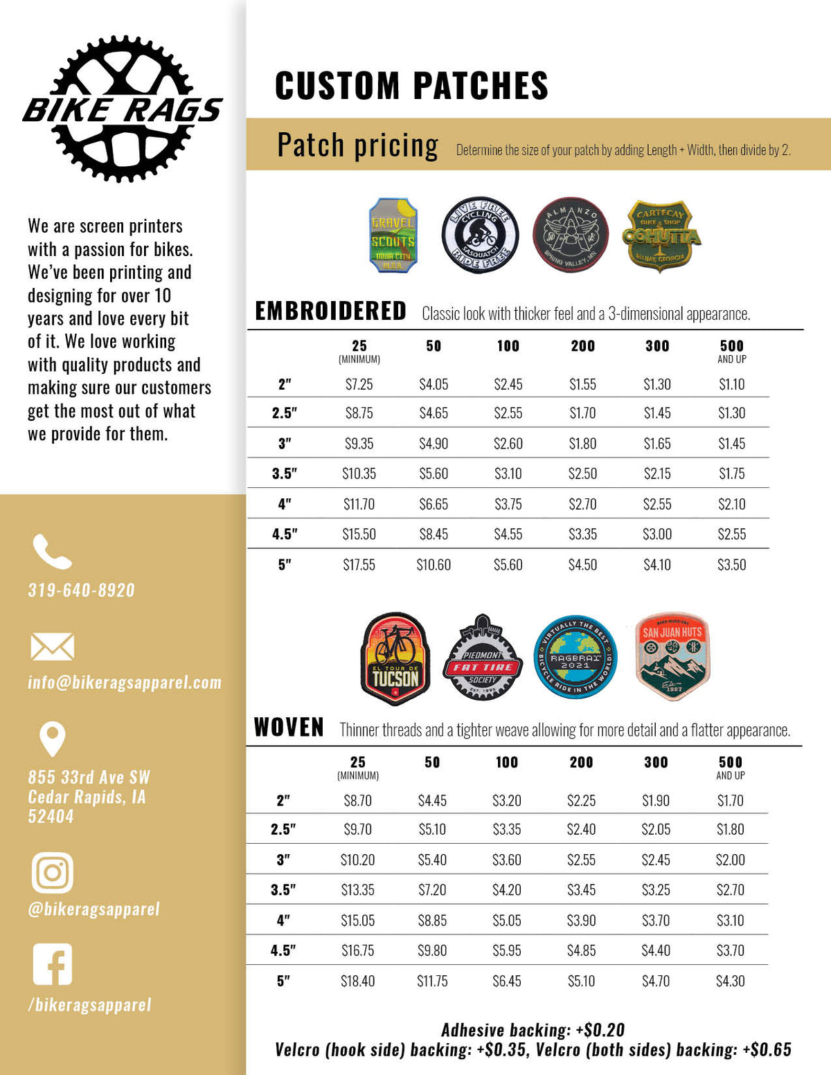 Pricing – Bike Rags Apparel Custom Store