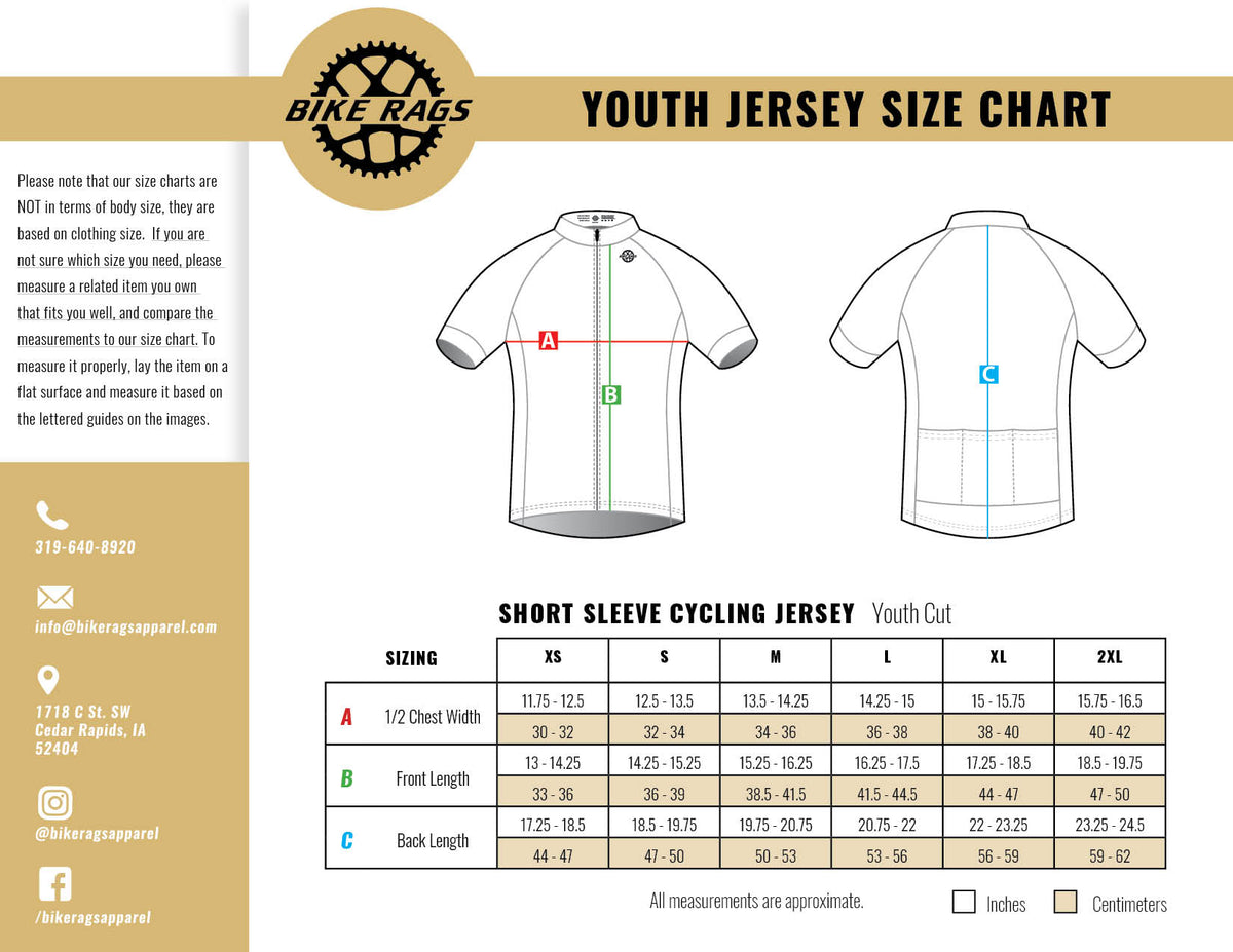 Sizing Charts Bike Rags Apparel Custom Store